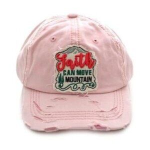 4350 District Distressed Light Pink Faith Can Move Mountain Women Cotton Cap Hat